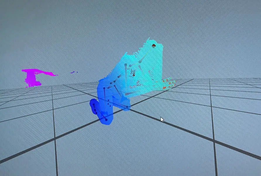Woman in a labouring position: 3D human pose generated by data obtained from depth-camera video sequences from the motion capture platform consisting of three Azure DK units and a commercially available software.