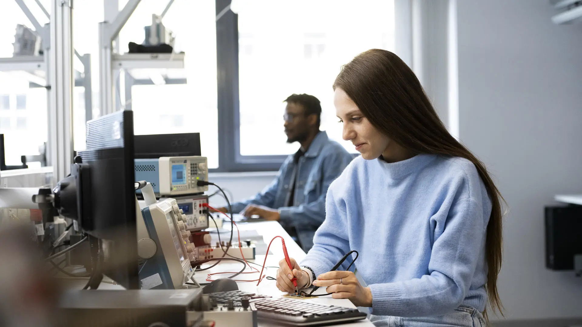 two students in an engineering lab