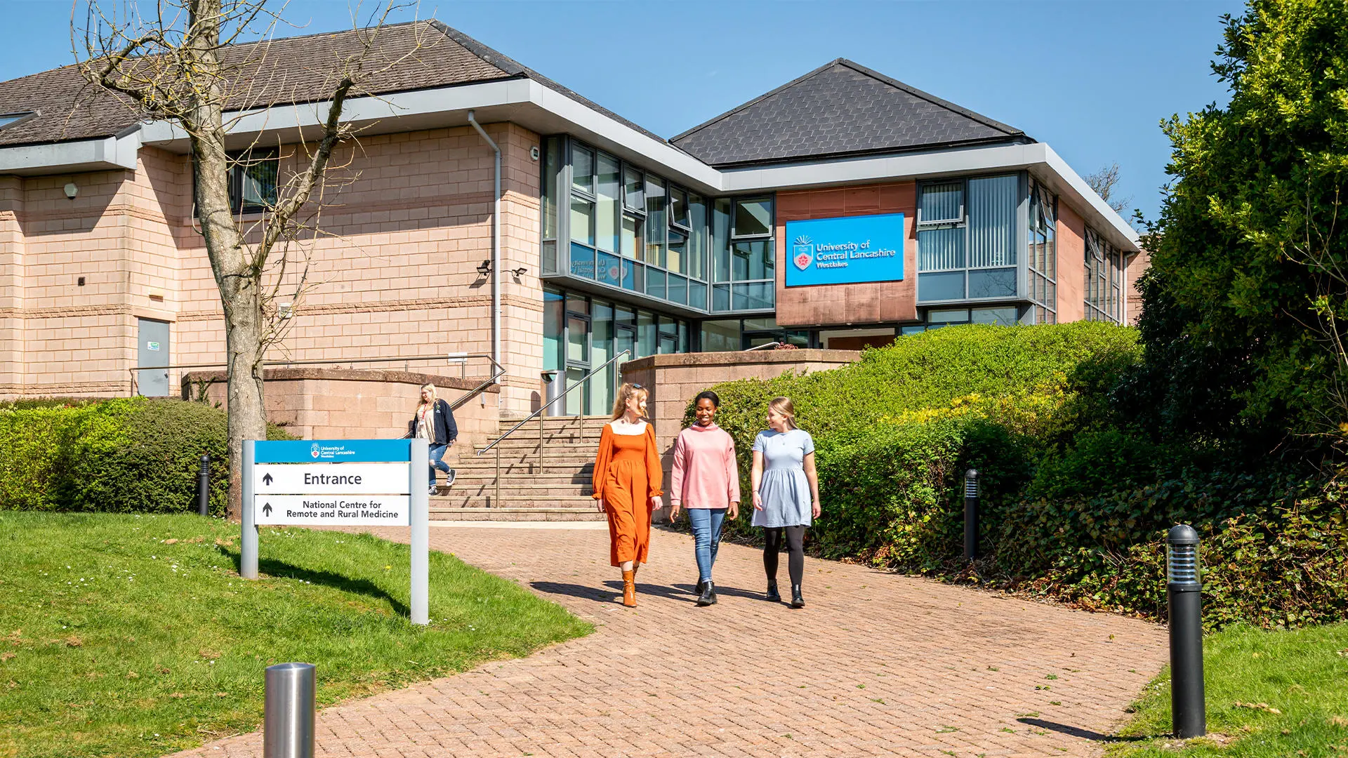 Students walking outside our Samuel Lindow Building