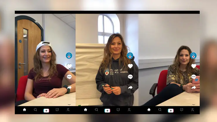 Screenshots from UCLan TikToks created by Carolina.