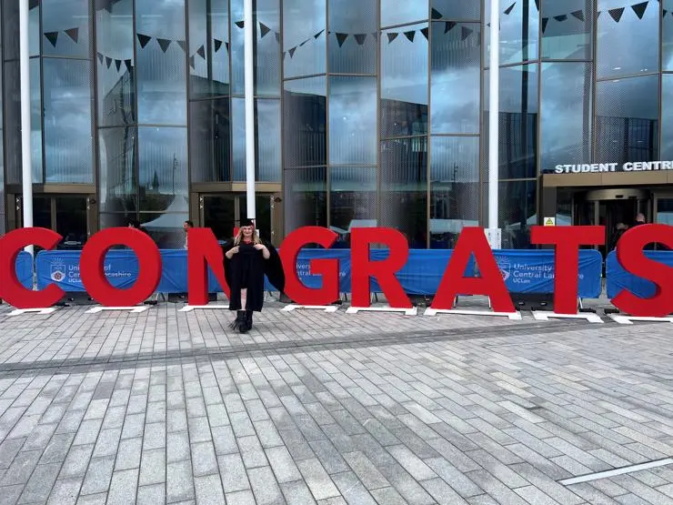 Jess at her University of Central Lancashire graduation ceremony