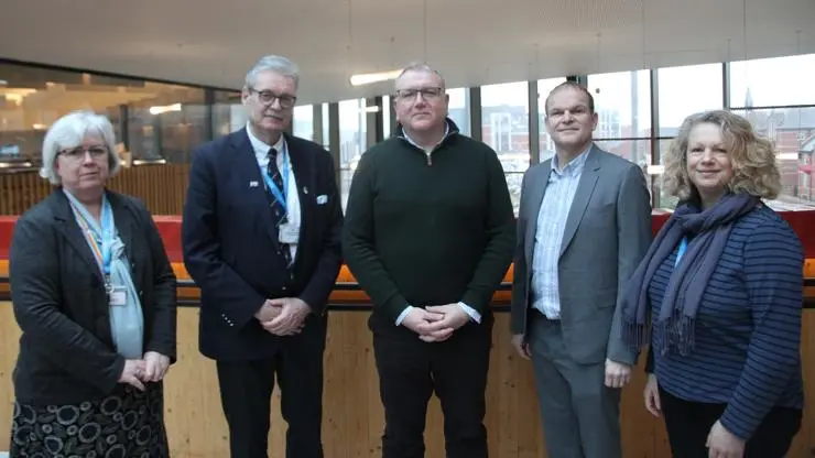 Photo (left to right) Dr Alexis Holden, Professor StJohn Crean, Scott Hodgins, Dr Gavin Sim and Andrea Ferguson