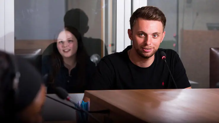 Students in the interpreting booth
