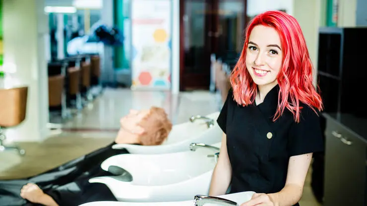A hair and beauty student in Boothroyd’s Salon at Pioneer Higher Skills Centre