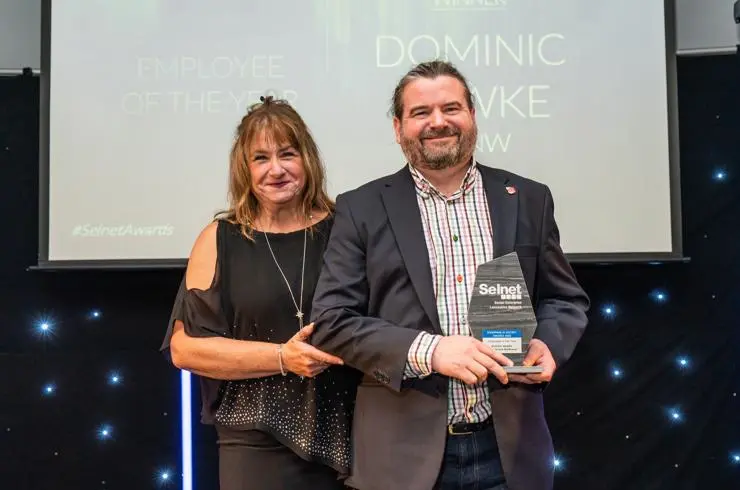 Sara Gaskell from the Skills Hub presenting Dominic's award at the Award Evening.